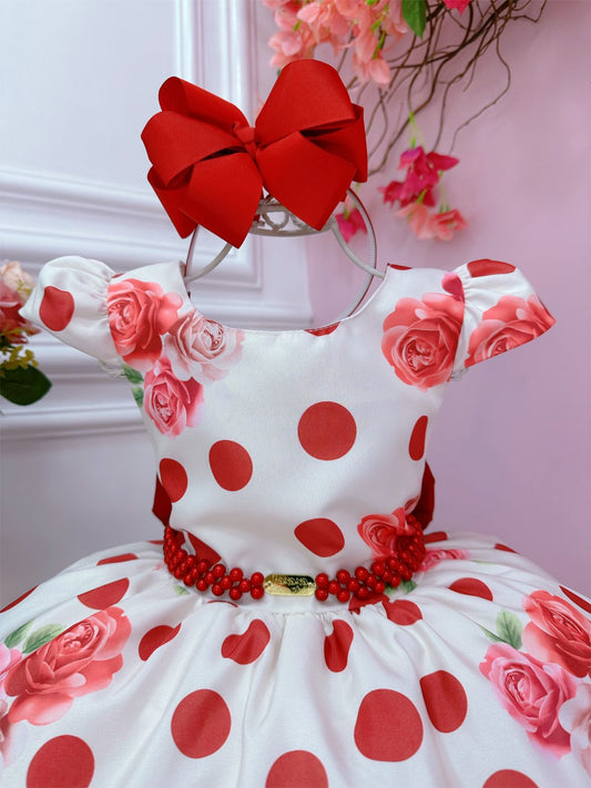 Vestido infantil blanco roto con rosas en primavera de lujo