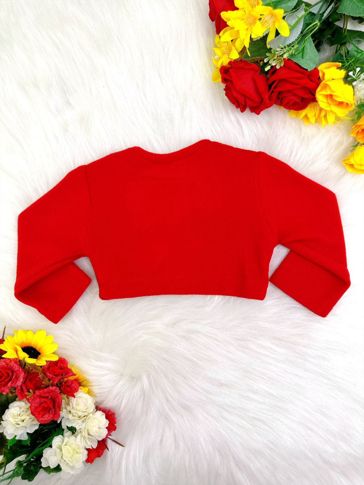 Bolero infantil rojo suave de lujo con cuello y botón