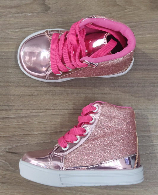 Botines metálicos para niña Barbie Rose con cordones y purpurina