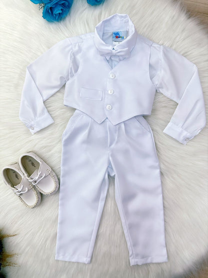 Conjunto Formal Camisa Blanca con Chaleco y Pantalón Blanco