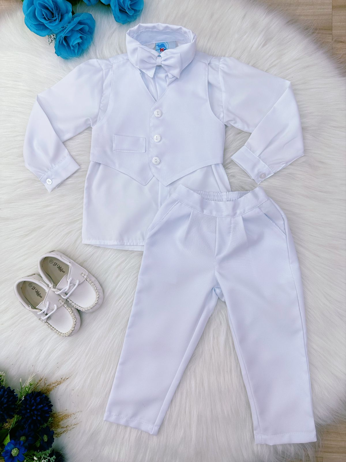 Conjunto Formal Camisa Blanca con Chaleco y Pantalón Blanco