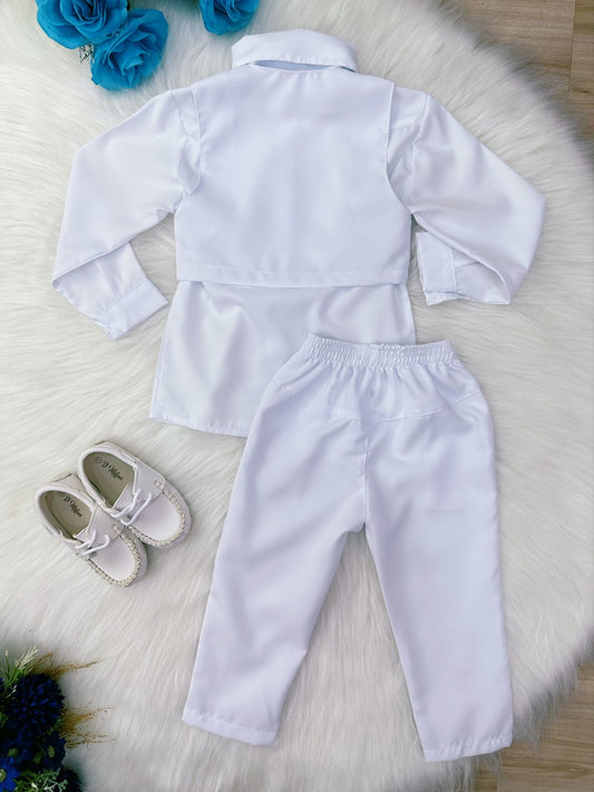 Conjunto Formal Camisa Blanca con Chaleco y Pantalón Blanco