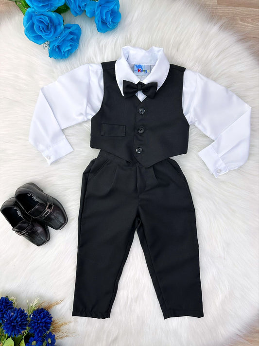 Conjunto Formal Camisa Blanca con Chaleco Pantalón y Corbata Negra