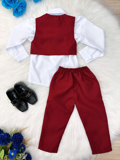 Conjunto formal de camisa blanca, chaleco y pantalón Marsala Grav.