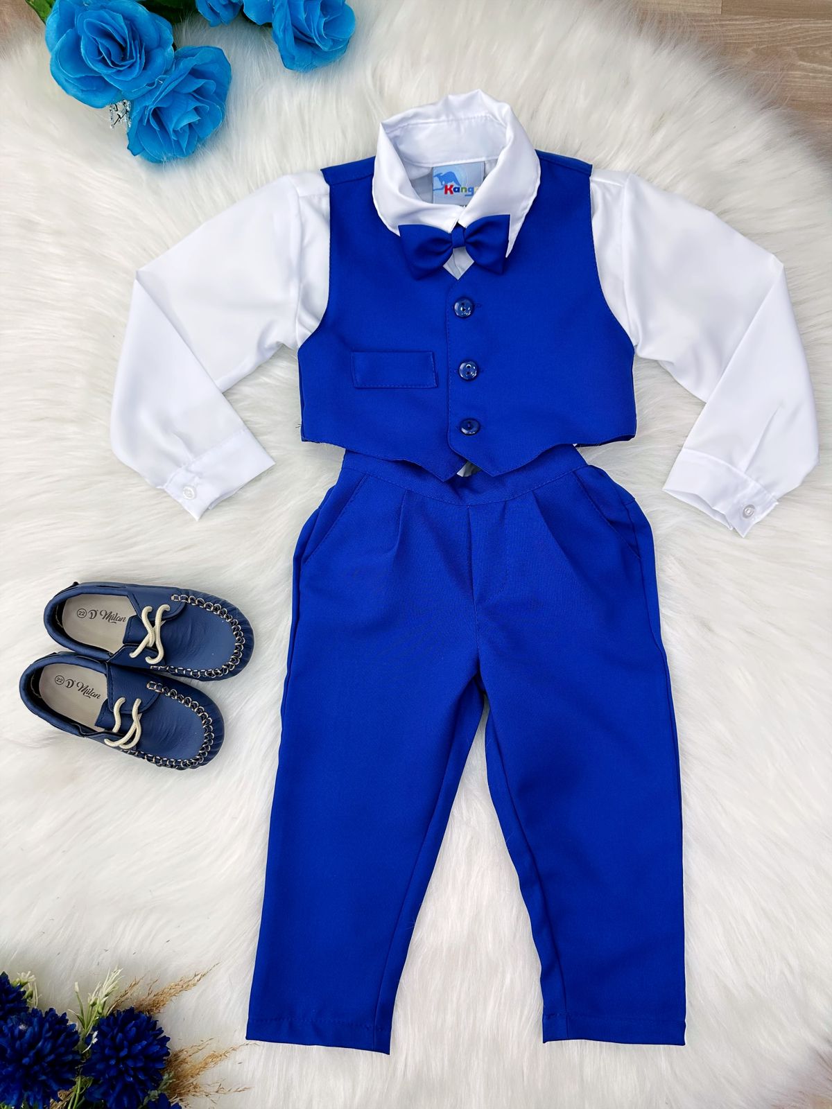 Conjunto Formal Camisa Blanca Chaleco Pantalón Azul Rey