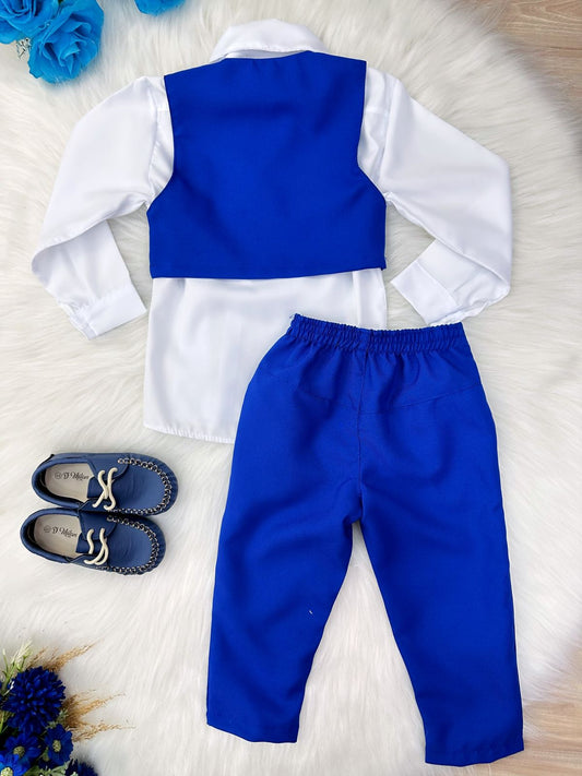 Conjunto Formal Camisa Blanca Chaleco Pantalón Azul Rey