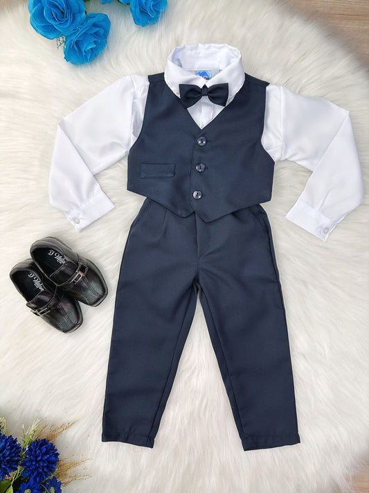 Conjunto formal: Camisa blanca, chaleco, pantalón azul marino 
