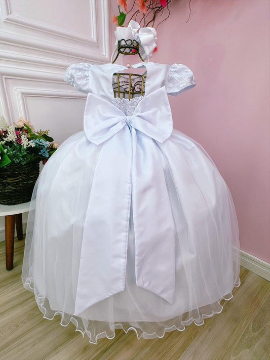 Vestido de dama de honor infantil con encaje de perla blanca para boda