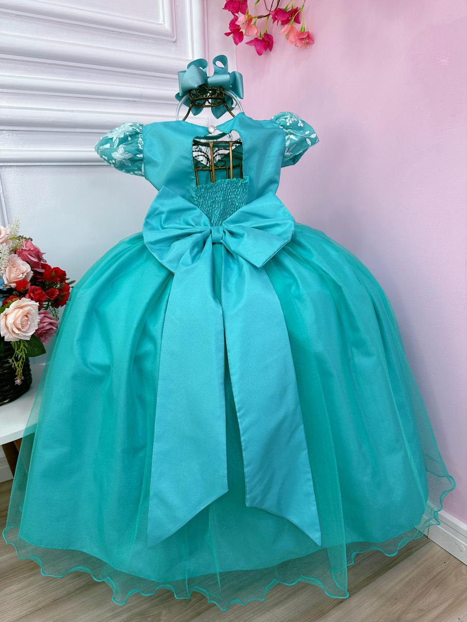 Vestido de novia verde para niña con encaje de perla para dama de honor