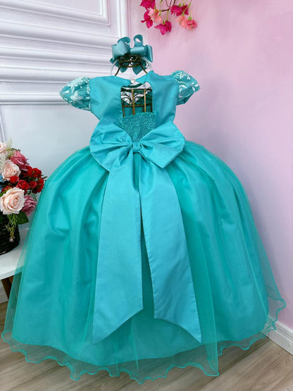 Vestido de novia verde para niña con encaje de perla para dama de honor