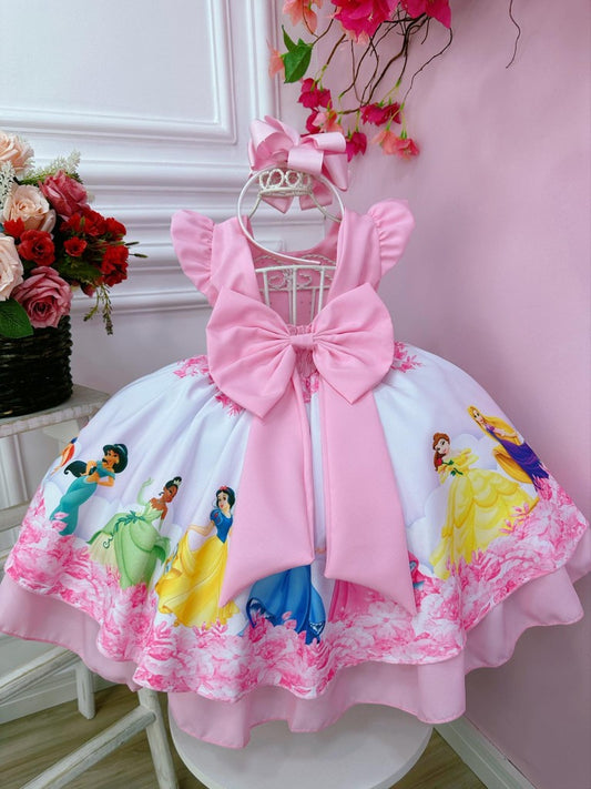 Vestido infantil rosa de princesa Disney con cinturón de perlas