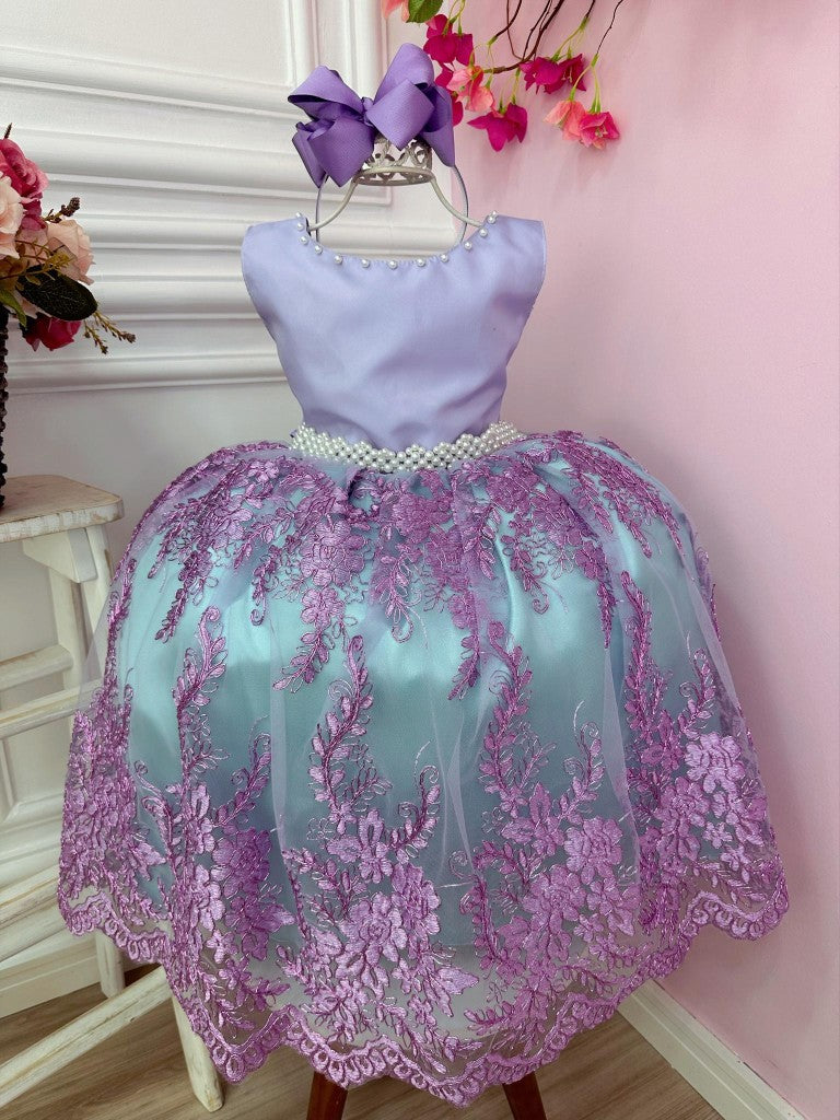 Vestido infantil de princesa Ariel con encaje y cinturón de perlas