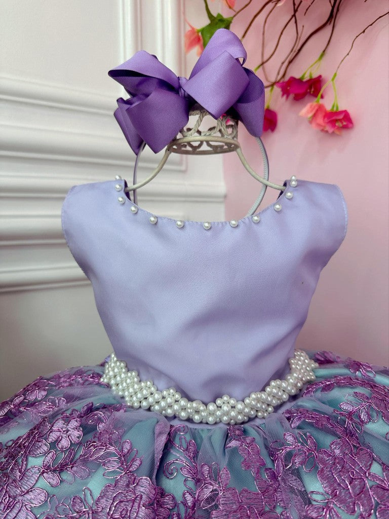 Vestido infantil de princesa Ariel con encaje y cinturón de perlas