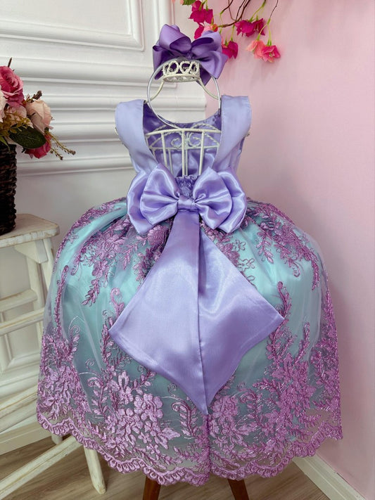 Vestido infantil de princesa Ariel con encaje y cinturón de perlas
