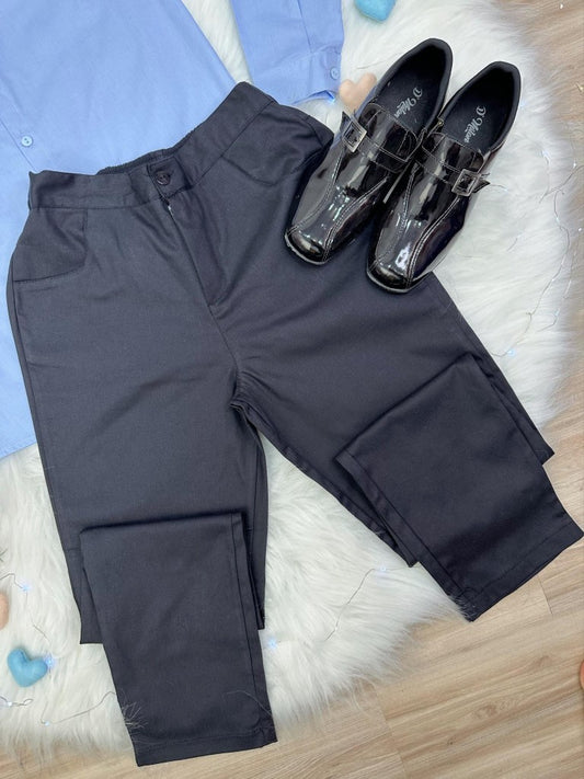 Conjunto formal de camisa azul y pantalón negro de algodón 