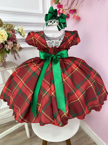 Vestido Infantil Rojo con Cuadros Fiestas Navideñas Lujo