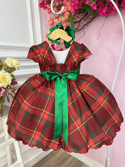 Vestido Infantil Rojo con Cuadros Fiestas Navideñas Lujo