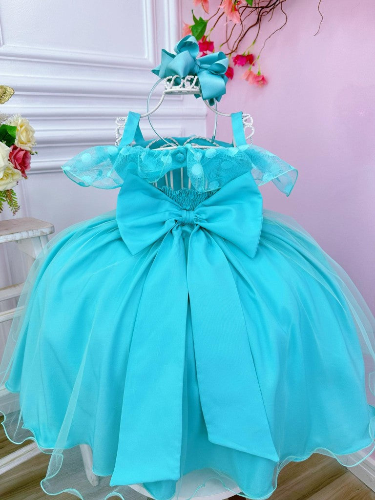 Vestido Infantil Verde Bolinhas C/ Pérolas e Strass