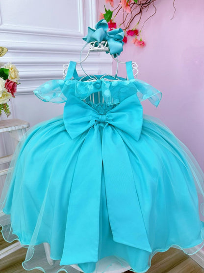Vestido infantil de lunares verdes con perlas y pedrería 