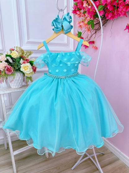 Vestido infantil de lunares verdes con perlas y pedrería 