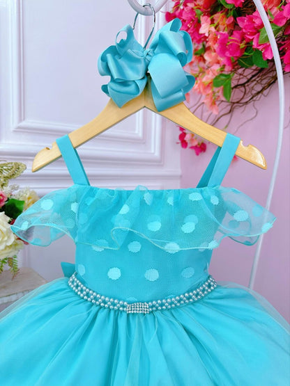 Vestido infantil de lunares verdes con perlas y pedrería 