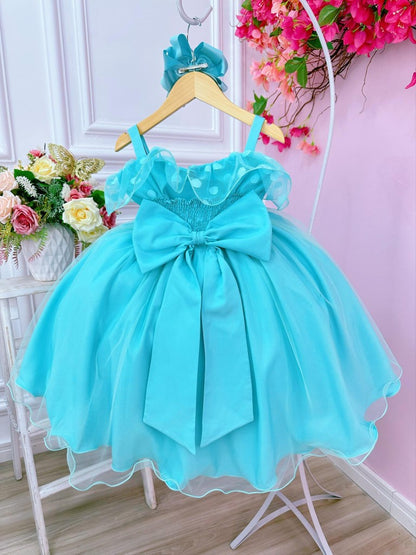 Vestido infantil de lunares verdes con perlas y pedrería 