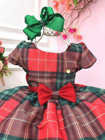 Vestido infantil de cuadros rojos con coloridas fiestas navideñas
