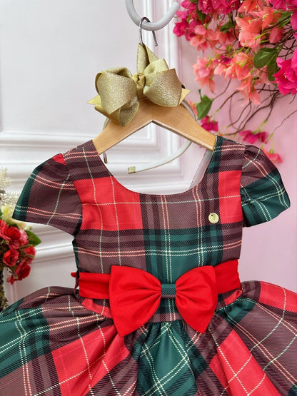Vestido infantil de cuadros rojos con coloridas fiestas navideñas