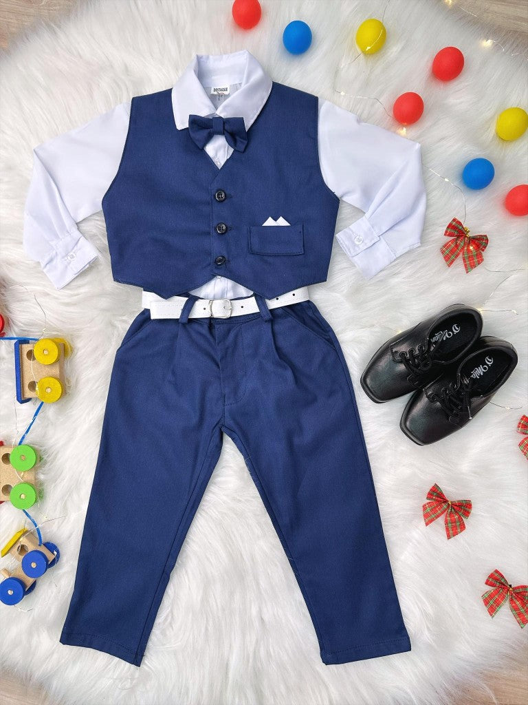 Conjunto Formal Camisa y Chaleco Blanco con Pantalón Azul Mar Grav.