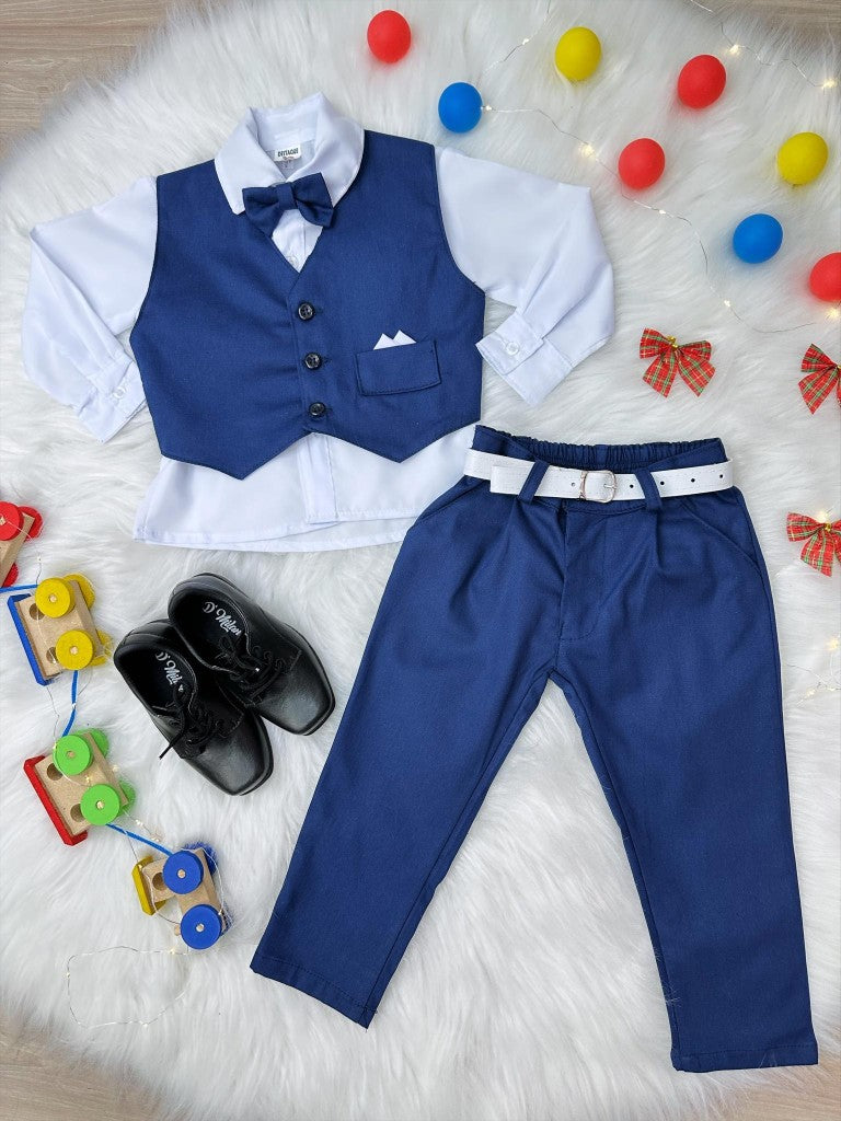 Conjunto Formal Camisa y Chaleco Blanco con Pantalón Azul Mar Grav.