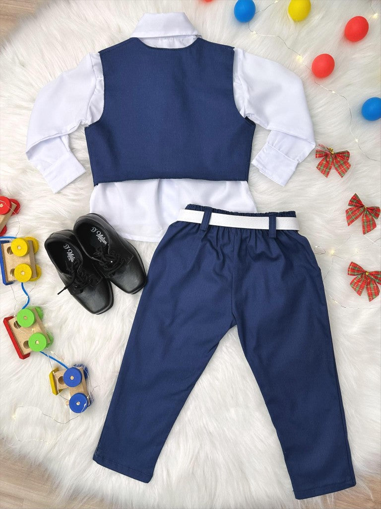 Conjunto Formal Camisa y Chaleco Blanco con Pantalón Azul Mar Grav.