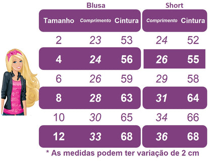 Conjunto infantil Barbie rosa con falda y lazo de colores