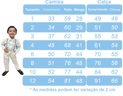 Conjunto Formal con Pantalón Beige, Corbata y Tirantes, y Camisa Blanca