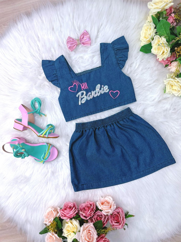 Conjunto de vaqueros Barbie con lazo de fiesta de lujo