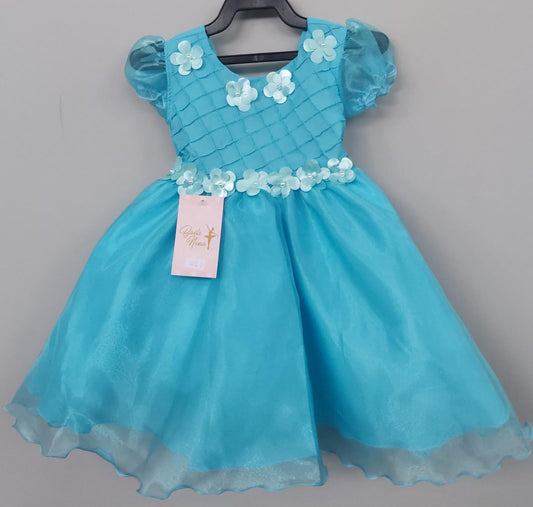 Vestido infantil de princesa verde con apliques de flores