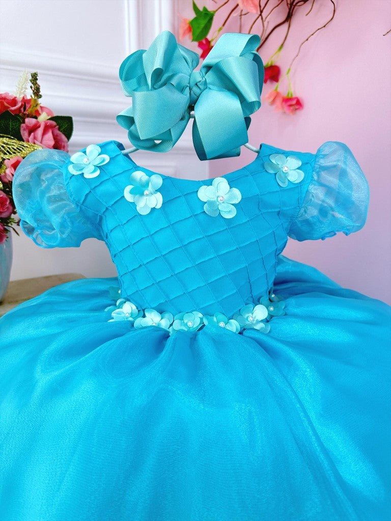 Vestido Infantil Verde Princesas C/ Aplique Flores