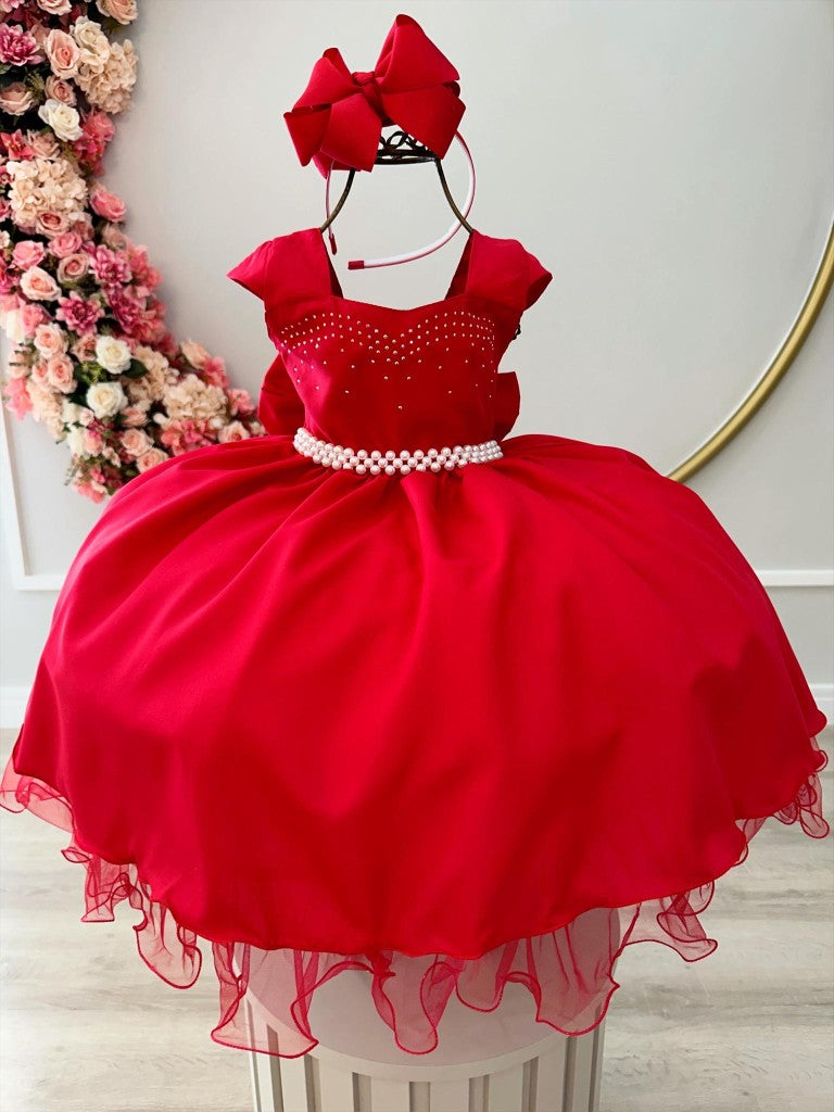 Vestido rojo infantil con pedrería para graduación