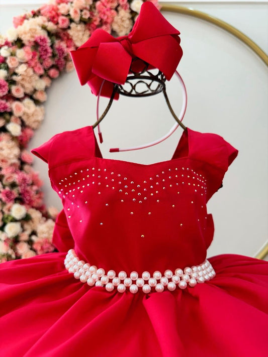Vestido rojo infantil con pedrería para graduación