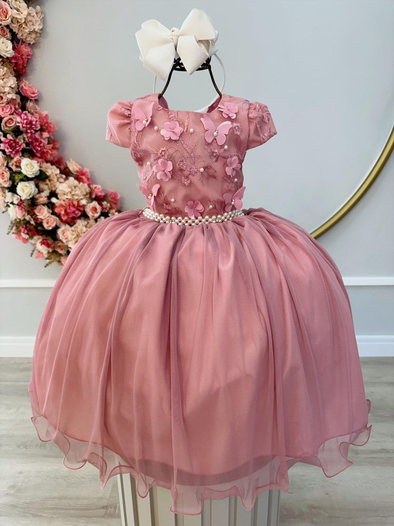 Vestido infantil Rose Damas con encaje y aplique de mariposa