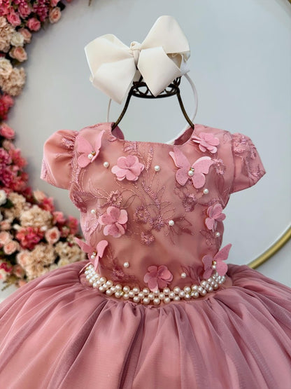 Vestido infantil Rose Damas con encaje y aplique de mariposa