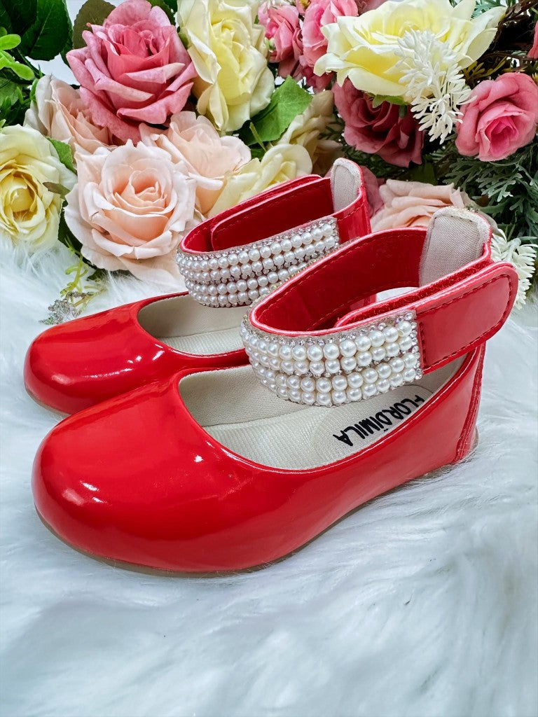 Tobillera de zapato rojo con perla y diamantes de imitación 
