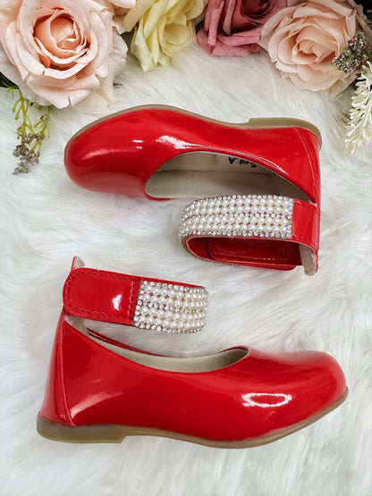 Tobillera de zapato rojo con perla y diamantes de imitación 