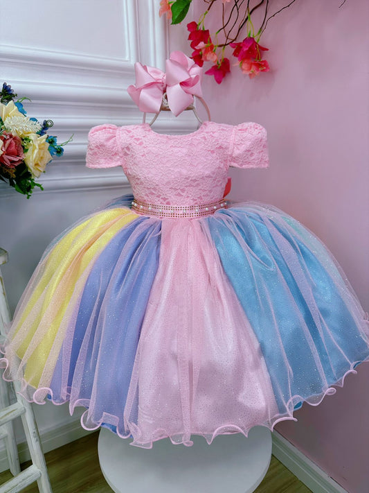 Vestido de fiesta arcoíris con diseño de unicornio y lluvia de amor para niños