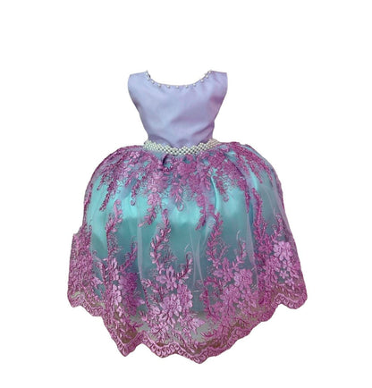 Vestido infantil de princesa Ariel con encaje y cinturón de perlas