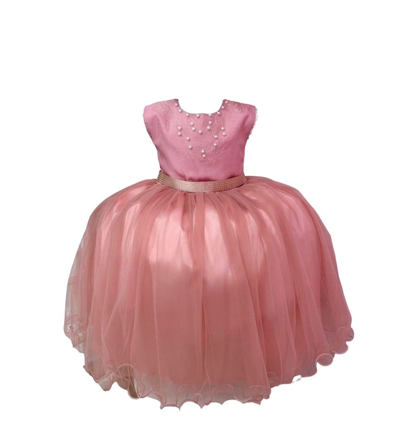 Vestido infantil rosa con pedrería y perlas, de lujo para damas
