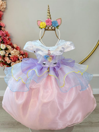 Vestido infantil de unicornio colorido para fiesta de lujo