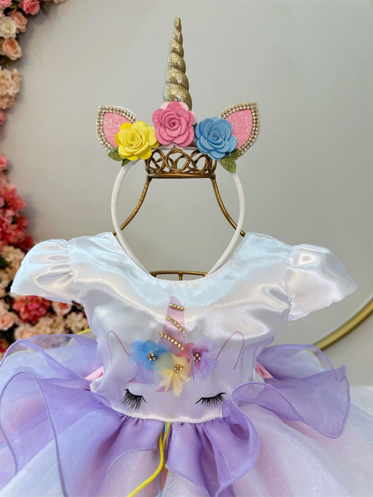 Vestido infantil de unicornio colorido para fiesta de lujo