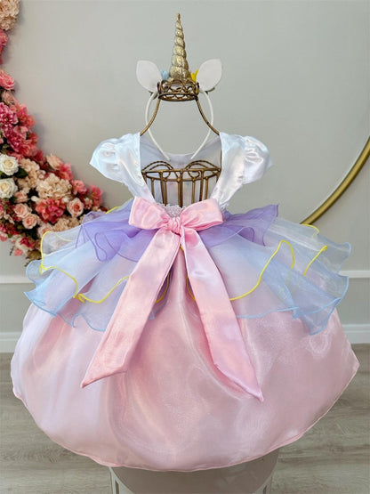 Vestido infantil de unicornio colorido para fiesta de lujo