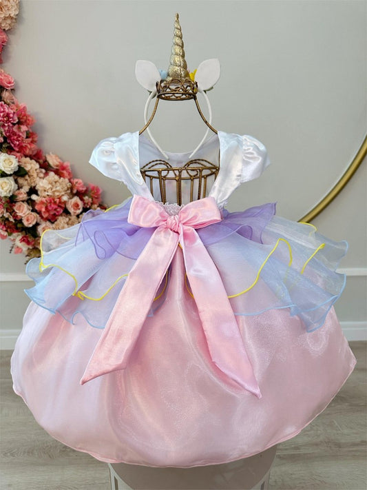 Vestido infantil de unicornio colorido para fiesta de lujo