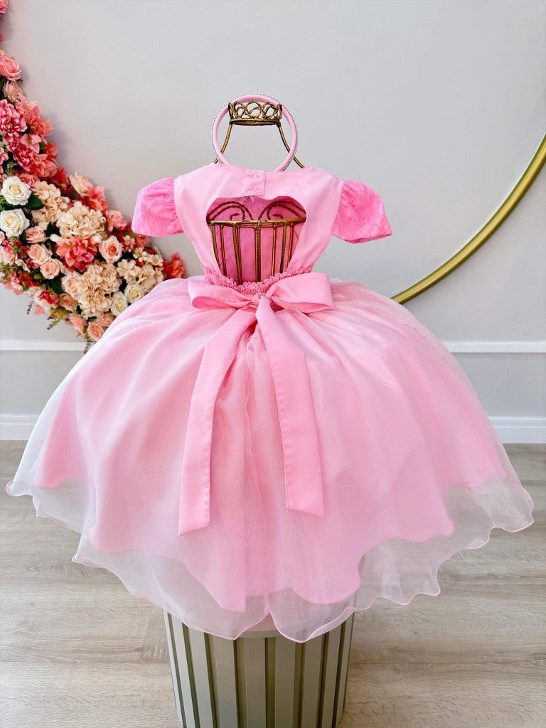 Vestido de encaje rosa para niñas en rosa chicle con perlas